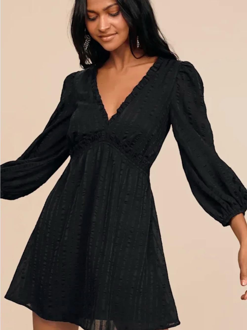 Lulu’s Forever in my heart black striped balloon sleeved  mini dress